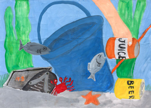 ゴミを拾いよろこぶ魚