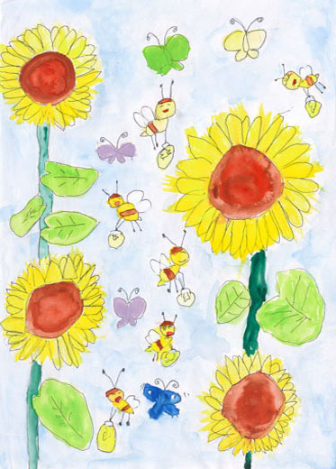 ひまわりばたけのみつばち