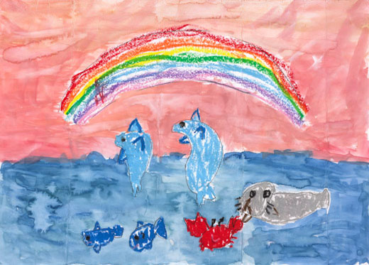 にじにむかって　イルカがジャンプ