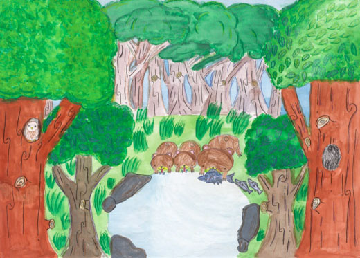 かりをする熊親子たち