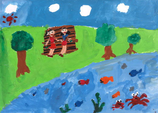 楽しそうな子供達と生きもの達