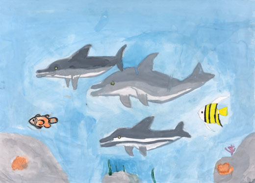 イルカのむれと小さな魚