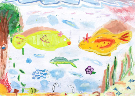 平和な世界の海と花