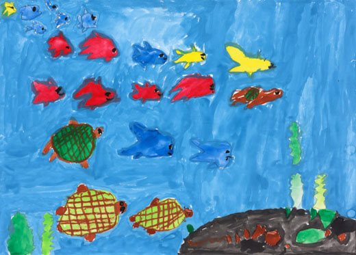 たのしそうにしているおさかなとかめたち