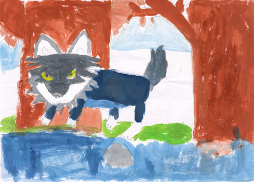 川の近くのオオカミ