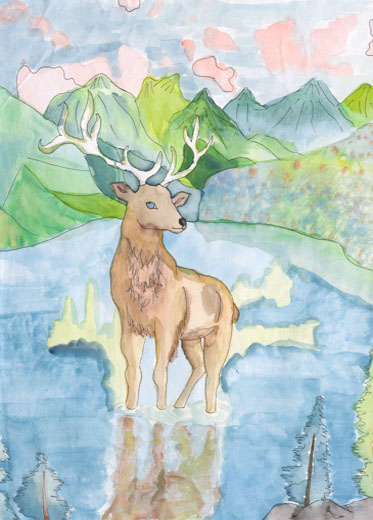 きれいな緑とオスじか