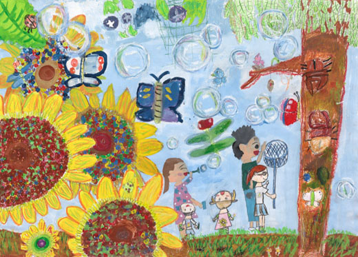 家族みんなでひまわりを見たよ！