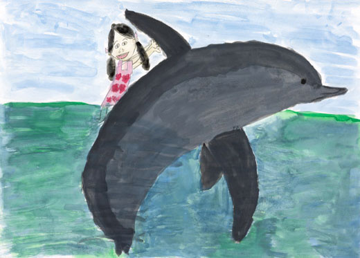イルカのダイヤちゃんといっしょにおよいだ