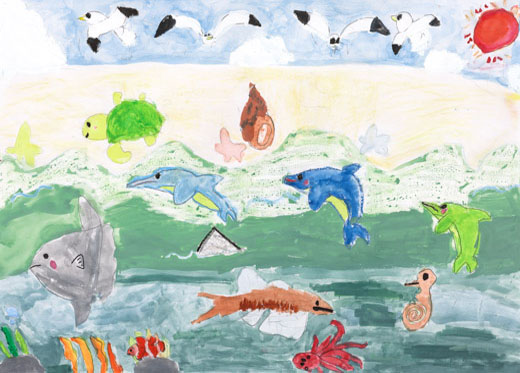 ゴミ一つない海、楽しそうにおよぐ魚たち