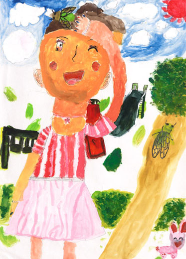 私の頭の上にとまったセミ