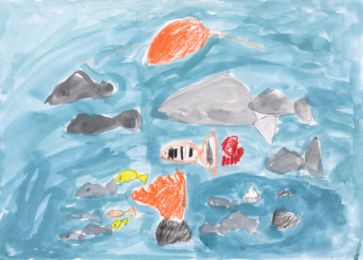 ゆうひがしずんだうみのなか