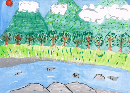 川で泳ぐ魚たち