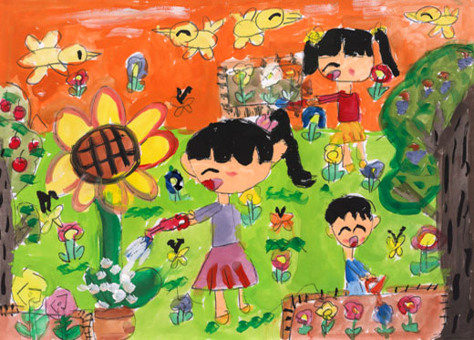 お花にみずやりをしている