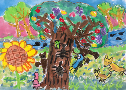 いろいろなくだものがみのる木