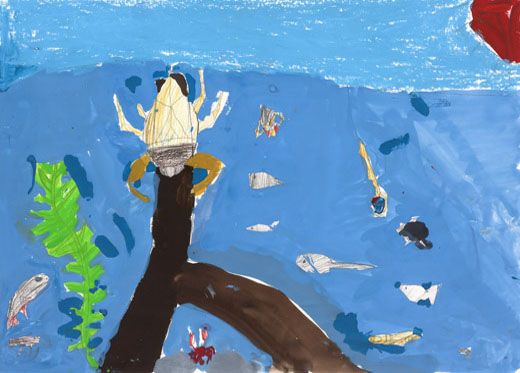 水生昆虫や魚が楽しくおよいでいる