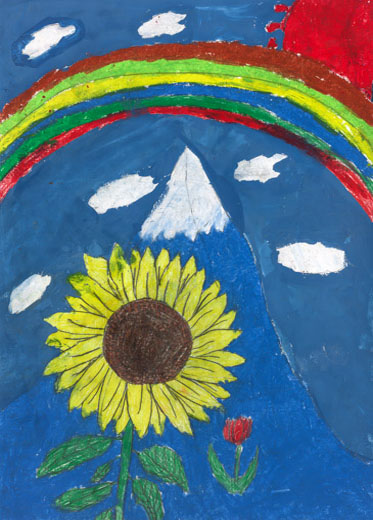 ヒマワリとにじとふじ山