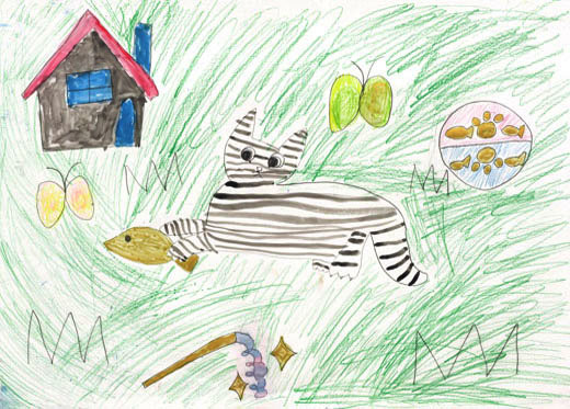 自ぜんと一しょにあそんでいるねこ