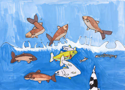 水辺の生き物が元気にくらすようす