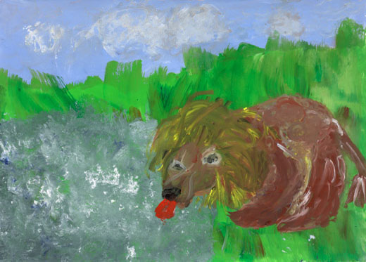 水をのむライオン