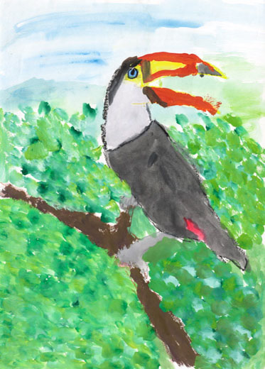 口をあけているオオハシ