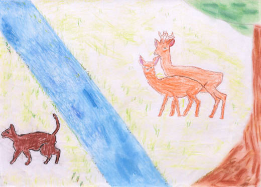 草原で遊んでいる動物