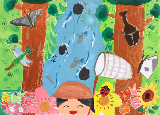 山の中で虫とり