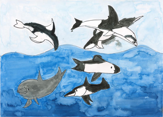 海にイルカがいっぱい