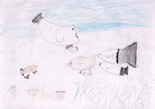 海で楽しくおよいでる絵