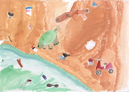 ゴミにこまったカメ