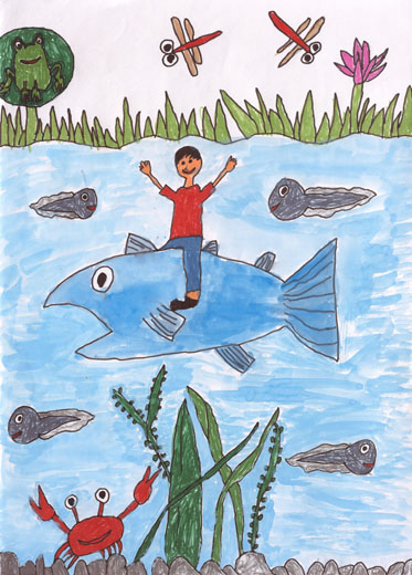 池にすむ生き物たち。