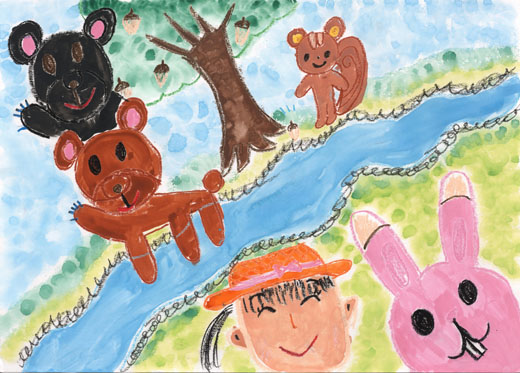 森で動物にあったよ