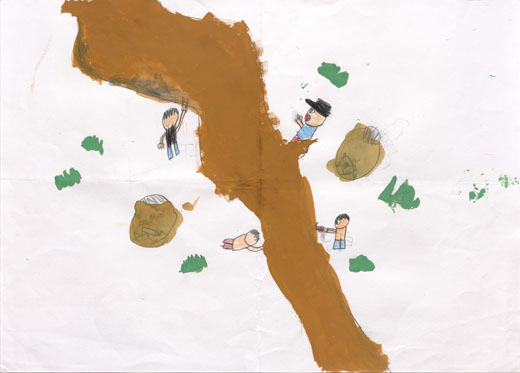 川にあるゴミをとる人たち