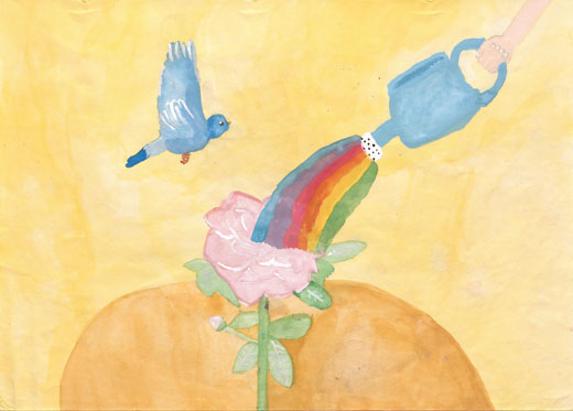 幸せの水がふりそそぐバラ