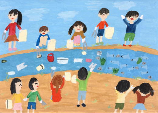 川辺のゴミ拾い