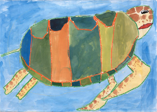 かぞくにあいにいく海ガメ。