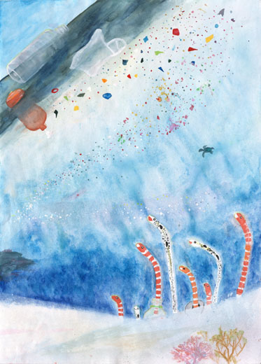 プラスチックをエサとまちがえるアナゴたち