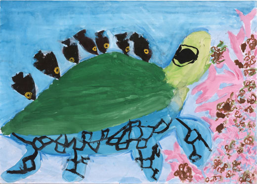 ウミガメとサカナの食事