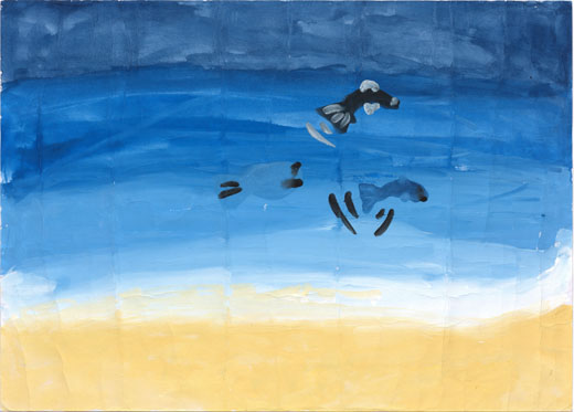 魚がなかよくあそんでいる絵