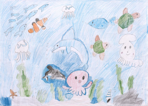 みんなで遊んでいる海の生き物たち