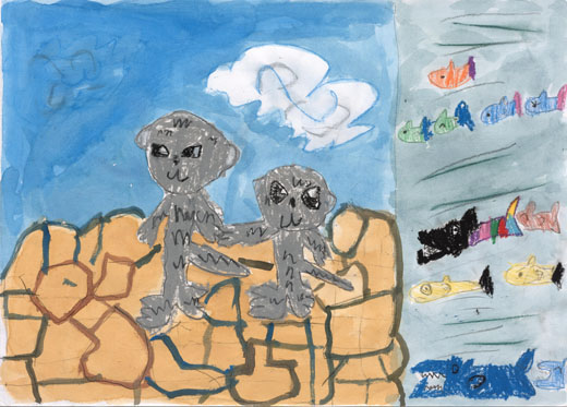 カワウソの川遊び