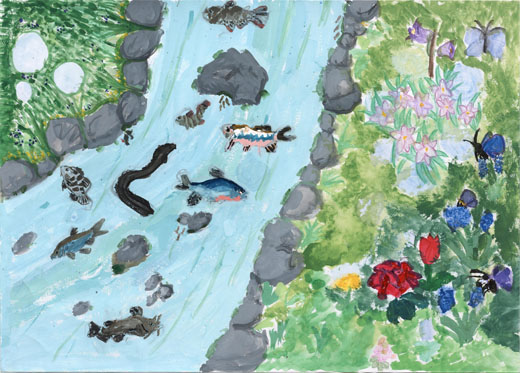 大輪の花ときれいな川