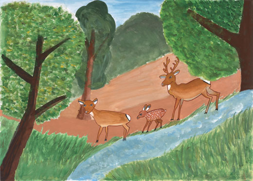 森とシカの親子