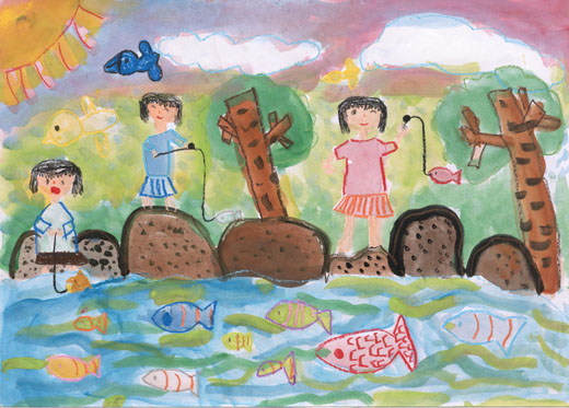 きれいな川で魚つり