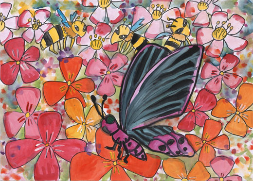 きれいなチョウとみつばち