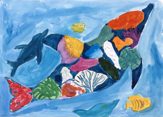 イルカの中にかがやくさんごしょう