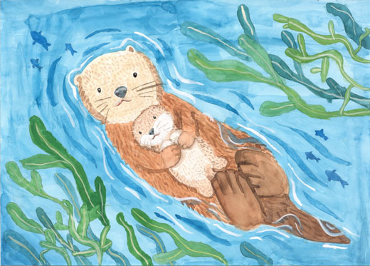 「ラッコの親子」