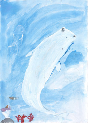 ゆうがにおよぐじんべえざめとさかなたち