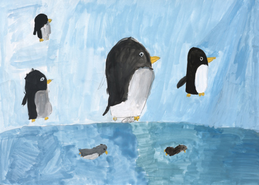 ペンギンがなかよくくらしているすがた。