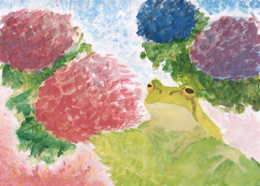 アマガエルとあじさい