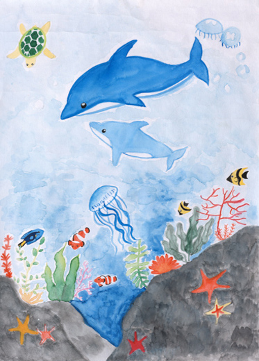 イルカとにぎやかな魚たち